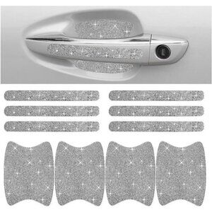 Car Door Handle Protector Bling Sticker Anti-Scratch, Universal Protective White